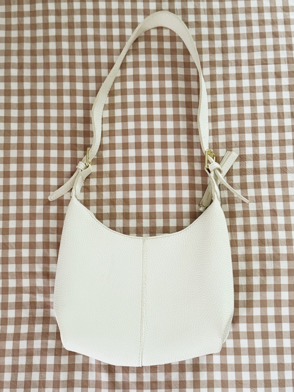 Cream Pebbled Leather Shoulder Bag